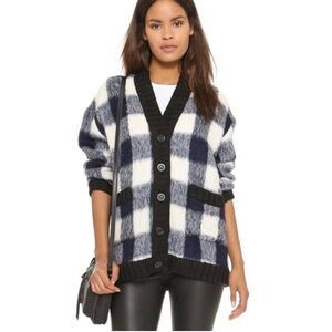 Sea New York Plaid Chunky Oversized Fuzzy Cardigan Wool Cashmere Small
